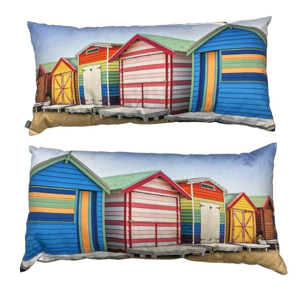 Coastal Beach Hut‎ House Island Ocean Cape Pod Throw Pillow Rectangle Set Of 2